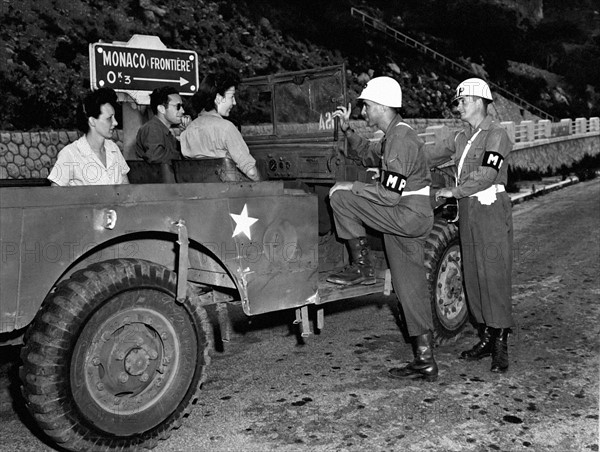 WACS at  Monaco border talk with two M.Ps (June 30,1945)