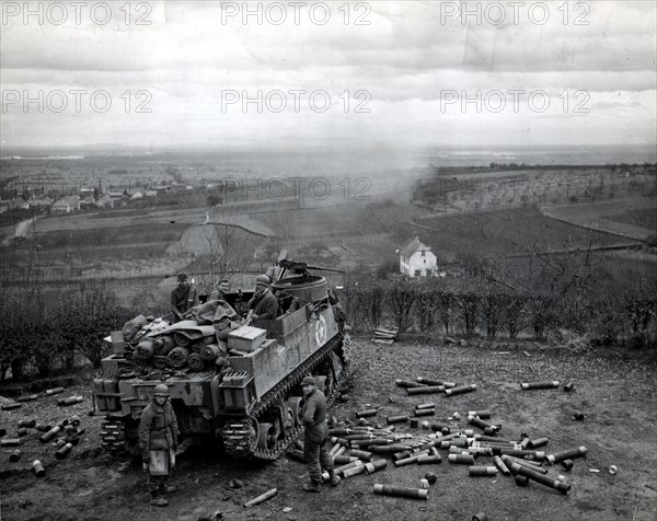 An American self propelled gun in Ribeauville area (France) Dec. 9, 1944