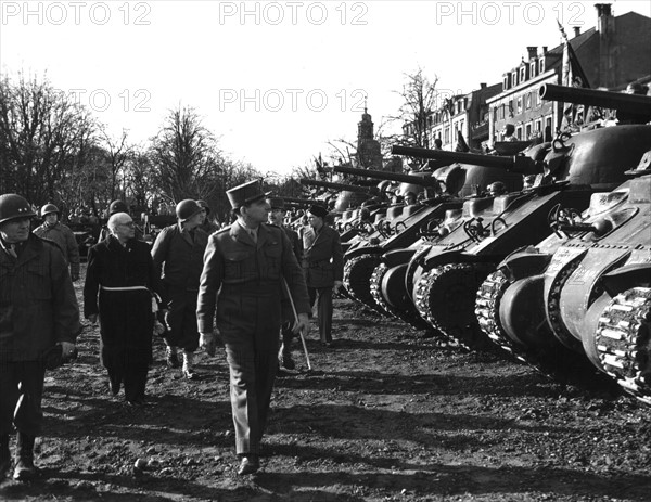 General De Lattre de Tassigny reviews French troops in Colmar (February 8, 1945)