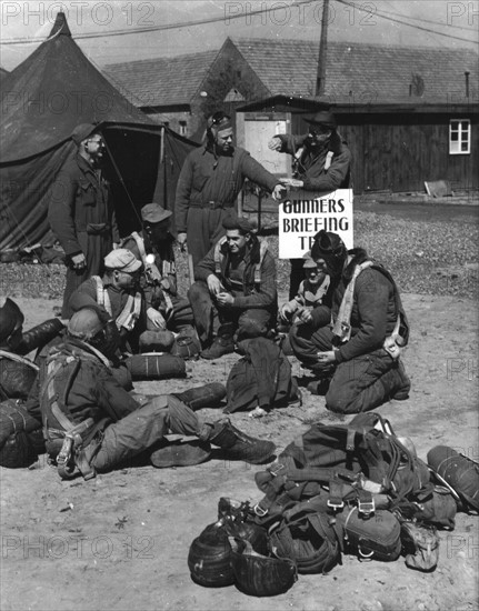 B-26 gunners relax before embarking for a mission (France) April 22, 1945