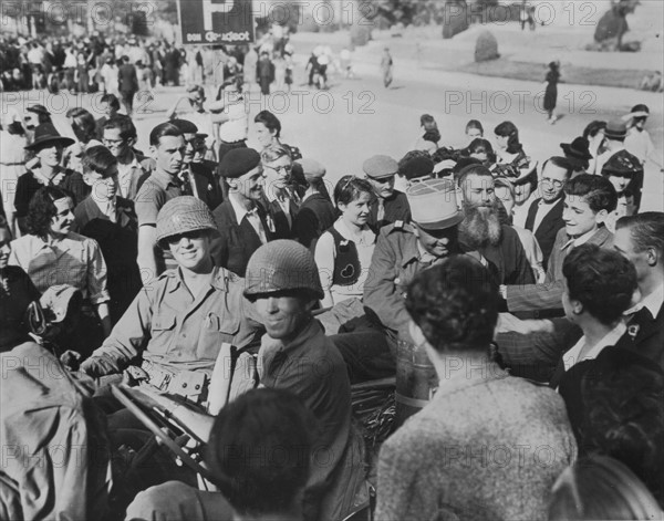 Citizens of Angers welcome U.S. and French officers, August 12, 1944