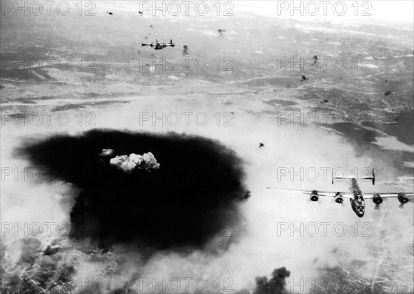 B-24 Liberators over the oil  refinery at Ploesti, August 22, 1944
