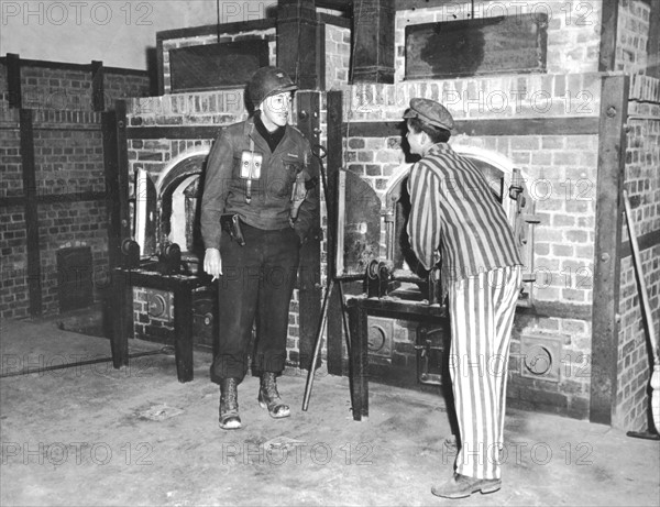 Crematory furnaces in Dachau concentration camp in Germany, April 30, 1945