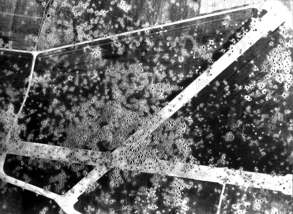 Aerial view of the Evreux-Fauville airfield in France, July 4, 1944