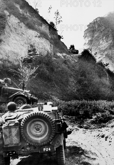 American M-24 tanks advance in North Italy, April 17, 1945