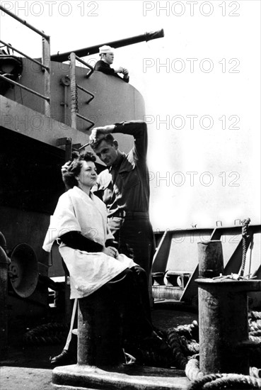 Barber shop on a Libery ship, summer 1944