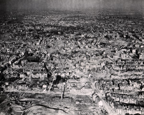 Aerial view of devastated town of Essen, April 10, 1945
