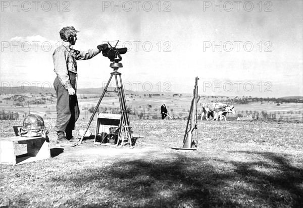 American plane spotter on watch in the Obermodern area, March 1, 1945