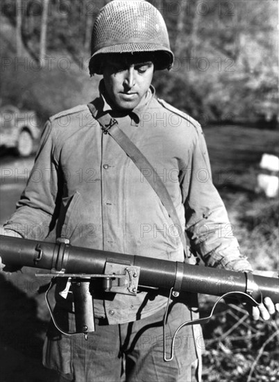 American soldier shows a new-type of U.S. Bazooka, 1945