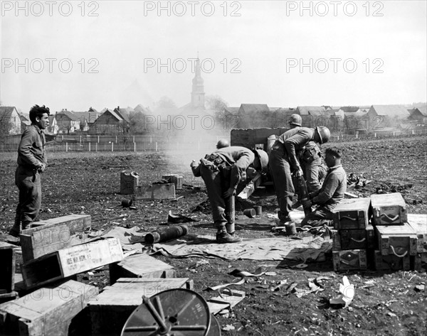 American guns near Wullersleben,  April 12, 1944