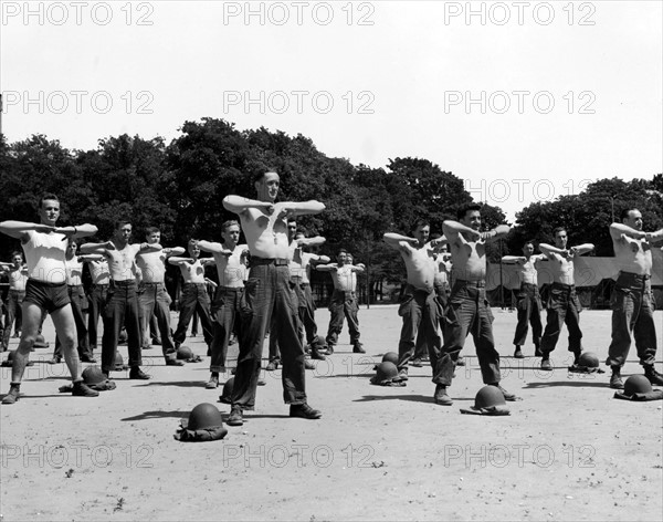 Muscle building program at the 40th General Hospital in Paris, April 20, 1945