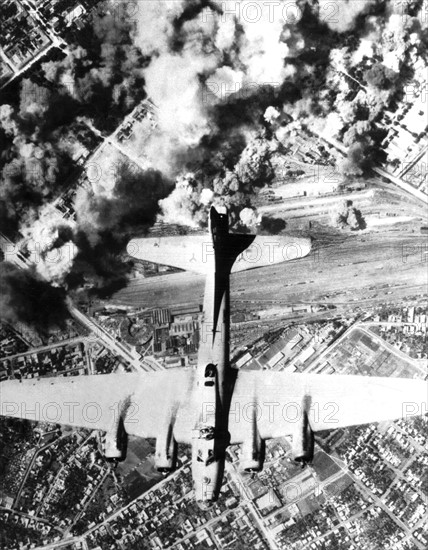 American Flying Fortresses over target area in Rumania, July 3, 1944