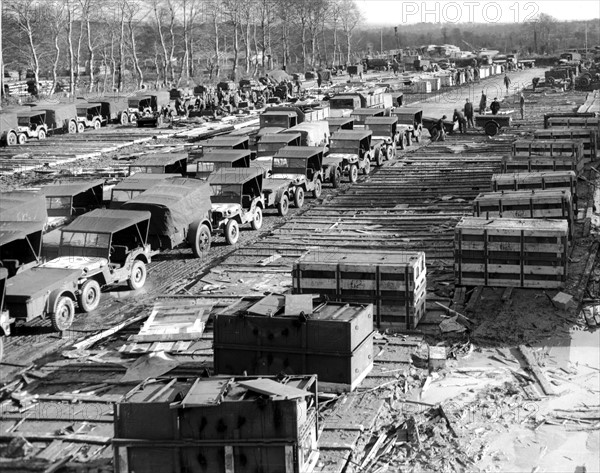 Motor vehicle assembly depot in Bricquebec (France) January 17, 1945.