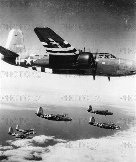 US bomber B26 Marauder flying over Nomandy (June 1944)