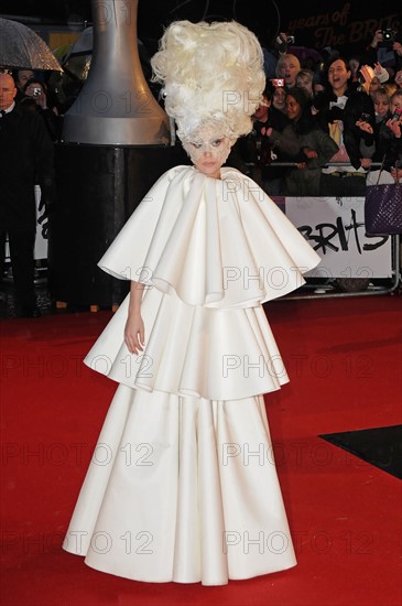 Singer Lady Gaga arrives at the 2010 Brit Awards at Earl's Court in London, Great Britain, 16 February 2010. Photo: Hubert Boesl