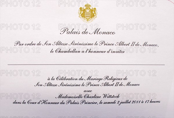 Carton d'invitation du mariage entre Albert II de Monaco et Charlène Wittstock