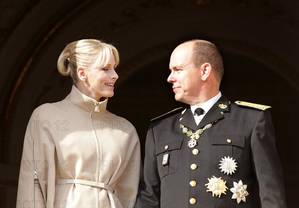 Prince Albert II of Monaco and his wife Princess Charlene stand on the balcony of the palace of Monaco, as part of the official ceremonies for the Monaco National Day, 19 November 2011, in Monaco. Photo: Albert Nieboer / NETHERLANDS OUT