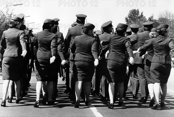 Female soldiers during the rehearsal for the military parade on the 'Armed Forces Day' in Berlin