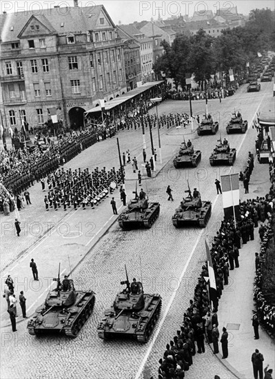 Parade of French troops on Bastille Day in Koblenz