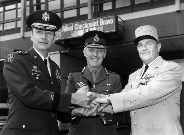 Western Allied town majors say goodbye at border crossing point Dreilinden