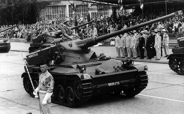 Tanks during military parade on French national day in Berlin