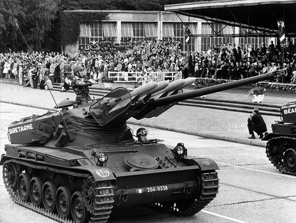 Tanks at military parade on French national day in Berlin