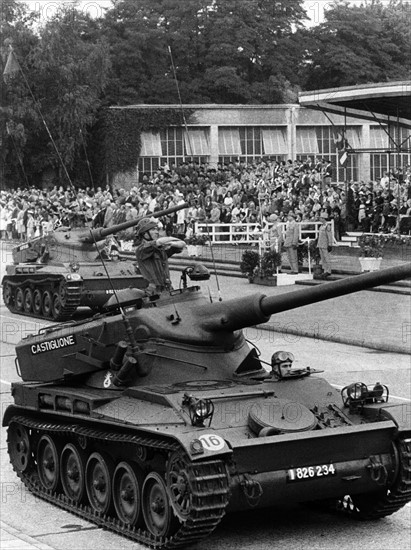 Tank at military parade on French national day in Berlin