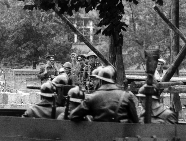 French troops at sector border in Bernauer Street in Berlin