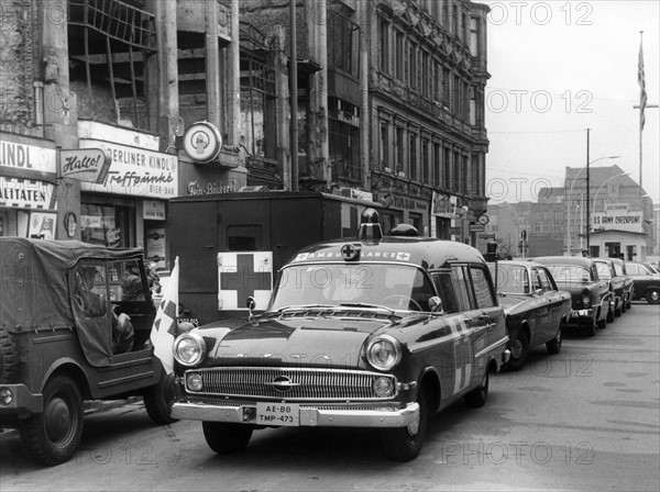 Allied ambulance at Checkpoint Charlie in Berlin