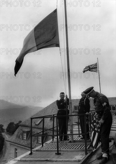 Allied flags taken down from the Hotel Petersberg