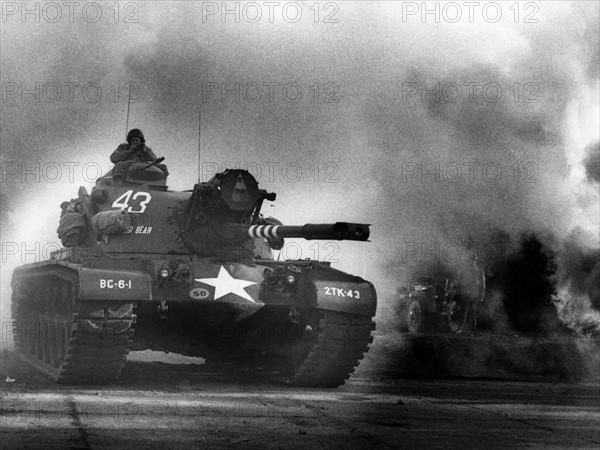 Tank in manoeuvre of US army in Berlin Grunewald