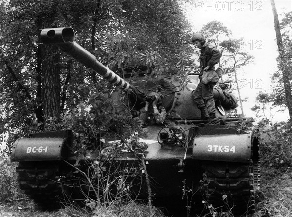 Tank during manoeuvre of US army in Grunewald in Berlin