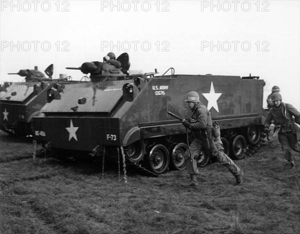 Amphibious crafts on mission at maneuver of the US Army in Berlin Grunewald