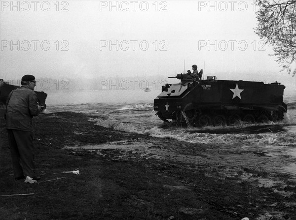 Amphibious craft on mission at maneuver of the US Army in Berlin Grunewald