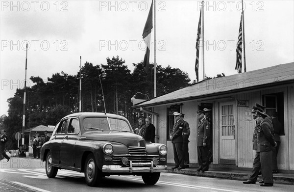 Soviet car attending US troop transport to Berlin through Soviet zone