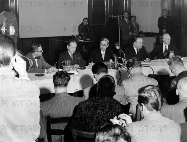 US ambassador James Conant gives a press conference in Berlin