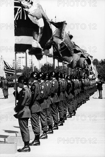 Flags of all federal states during celebrations of Independence Day of US army in Berlin