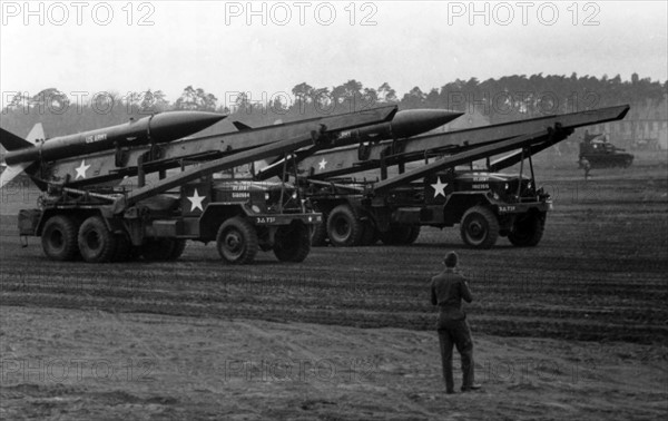 'Honest John' rocket at a military parade of the US Army in Hanau