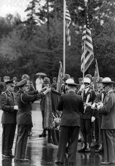 Military ceremony during US military parade in Berlin Lichterfelde