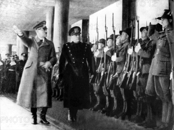 Hitler and Mussolini meet at the Brenner Pass