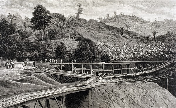 Construction of the Panama Canal. Works in bridge called "Alto-Obispo".