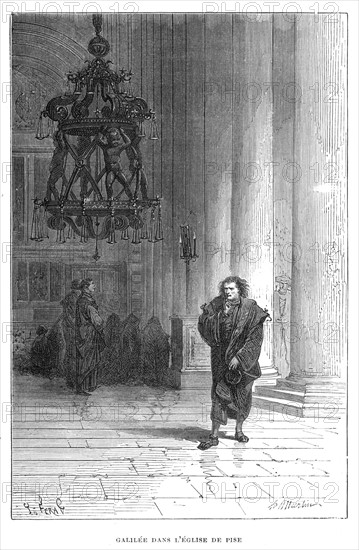 "Galileo observing the swaying of the chandelier in Pisa Cathedral, c1584...