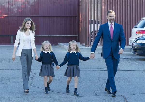 Spanish Royals Leonor and Sofia Attend First Week of School.