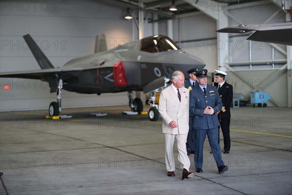 Britain's Prince Charles stands in front of an F-35 during a visit to 617 Squadron, the UK's first F-35 Lightning Squadron based at RAF Marham, Kings Lynn, in Norfolk
