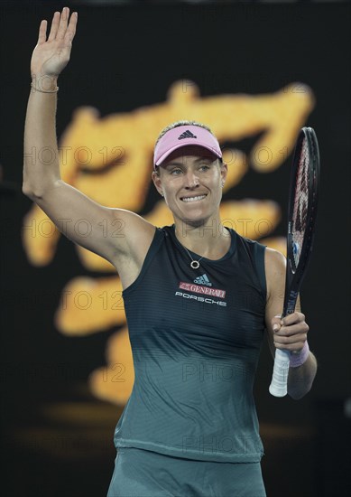 (190116) -- MELBOURNE, Jan. 16, 2019 () -- Angelique Kerber of Germany celebrates after the women's singles second round match against Beatriz Haddad Maia of Brazil at the Australian Open in Melbourne, Australia, Jan. 16, 2018. (/Lui Siu Wai) |