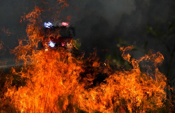 Firefighters battle the flames during bushfires near Taree, New South Wales, Australia, Nov. 11, 2019