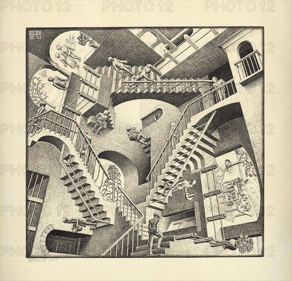 MC Escher_Relativity, 1953
New York- The May 22 sale of Modern & Contemporary Prints & Multiples achieved US$1,227,500 and the top lot of the sale was Andy Warhol?s Rebel Without a Cause, which realized $125,000. World auction records were achieved for Maurits Cornelis Escher?s Relativity and Sky and Water I, as well as Wayne Thiebaud?s Country City, 1988. |