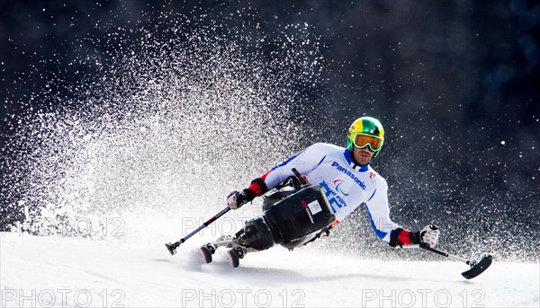 Frederic Francois of France in action during the Men's Giant Slalom - Sitting at the Rosa Khutor Alpine Center at the Sochi 2014 Paralympic Winter Games