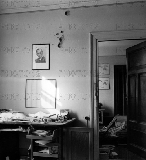The picture from the Nazi news service shows - in the run-up to the Munich Agreement - the destruction described as "Czech terror" in an office in the Sudetenland, September 1938, location unknown. Photo: Fotoarchiv für Zeitgeschichte/Archive - NO WIRE SERVICE || Mininum fee EUR 40