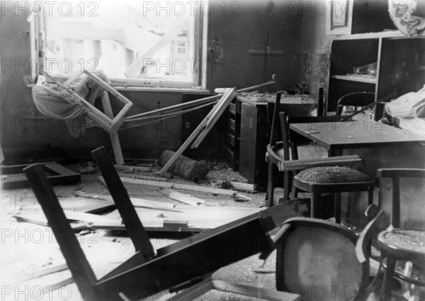The Nazi propaganda picture shows the destruction of a home in the Sudetenland in the run-up to the Munich Agreement in September 1938. The Nazi news service writes on the back of the picture: "Czech destruction rage. Out picture from Breitenfurt in the Czech district of Freiwaldau, near the Silesian town Ziegenhals, shows the senseless destruction that the red mob long-suffering border area. The picture shows the home of the school teacher of Breitenfurt which was seriously damaged during the demolition of a bridge over the Biele a few meters away." Photo: Fotoarchiv für Zeitgeschichte/Archive - NO WIRE SERVICE || Mininum fee EUR 40